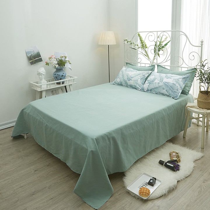 Bộ chăn ga 4 món phong cách Hàn Quốc cotton poly - Lá xanh | BigBuy360 - bigbuy360.vn