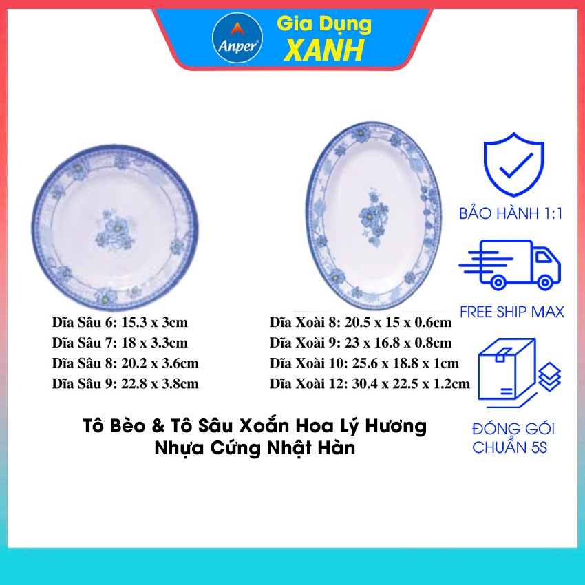 Đĩa đĩa nhựa melamine ANPER plate dĩa sâu nhật hàn cứng cao cấp an toàn sang trọng