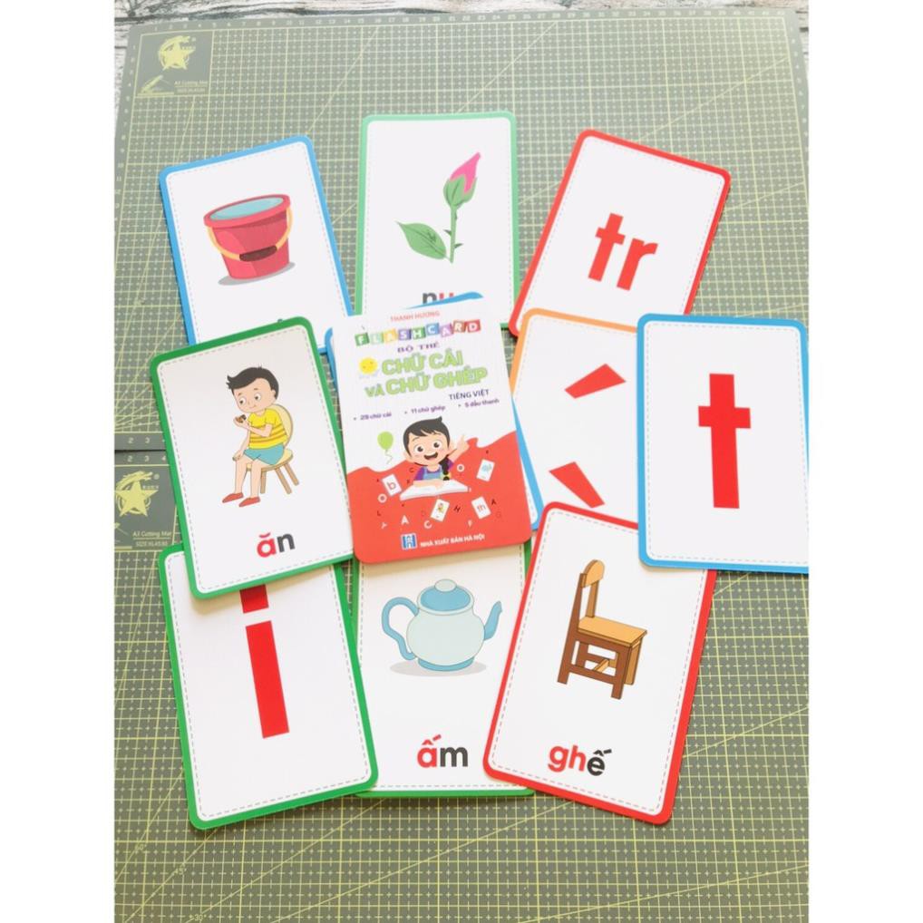 Bộ thẻ flashcard chữ ghép và chữ cái, chữ số cho bé học tiếng việt(khổ lớn 10x15cm)