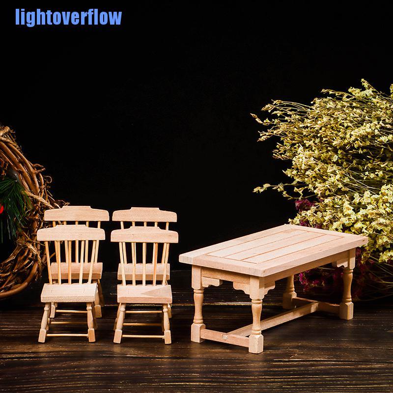 Set 5 Mô Hình Bàn Ghế Gỗ Mini Tỉ Lệ 1 / 12 Trang Trí Nhà Búp Bê