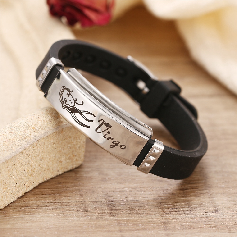 Vòng Tay Silicon Mặt Kim Loại Khắc Hình 12 Cung Hoàng Đạo