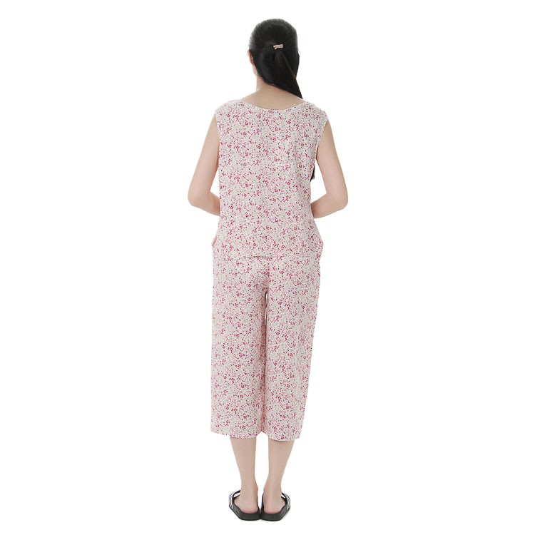 Bộ mặc nhà lanh (tole) chéo Hàn Vicci BST.086.3 quần ống sớ hoạ tiết nhiều hoa hồng nhí