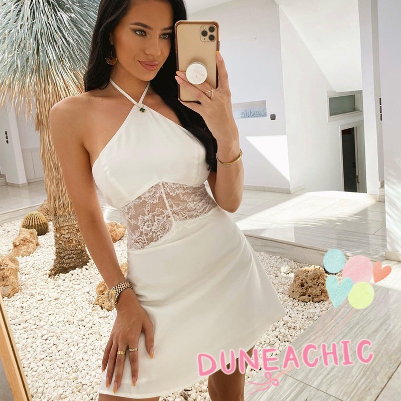 Đầm Sát Nách Phối Ren Hoa Thiết Kế Hở Lưng Quyến Rũ