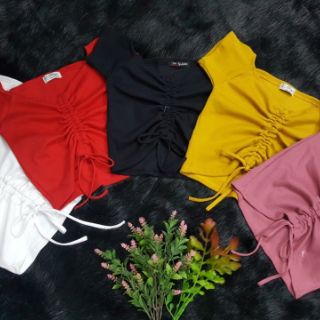 Áo thun gân kiểu form nhỏ dây rút giữa ( ảnh thật)