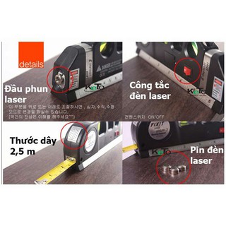 Thước ni vô laser đa năng cân bằng kèm thước kéo 2m5