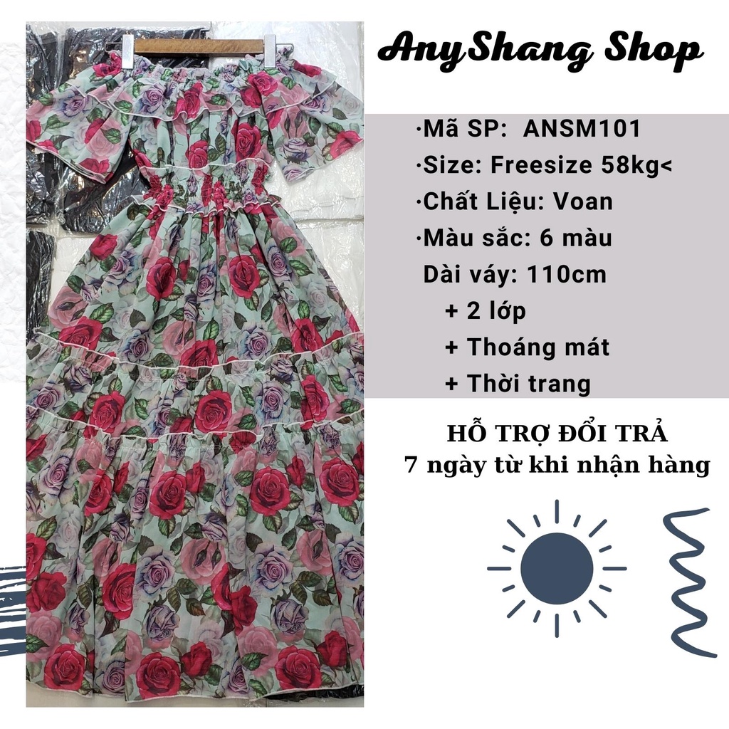 Đầm maxi trễ vai hoa đi biển hở lưng bánh bèo AnyShang, Đầm dài thiết kế công chúa dự tiệc sang chảnh ANSM101