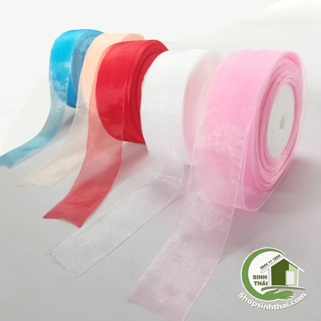 Ruy băng vải voan lưới nhũ viền, màu trắng, đỏ, xanh dương, hồng, kem, tím  - chọn màu
