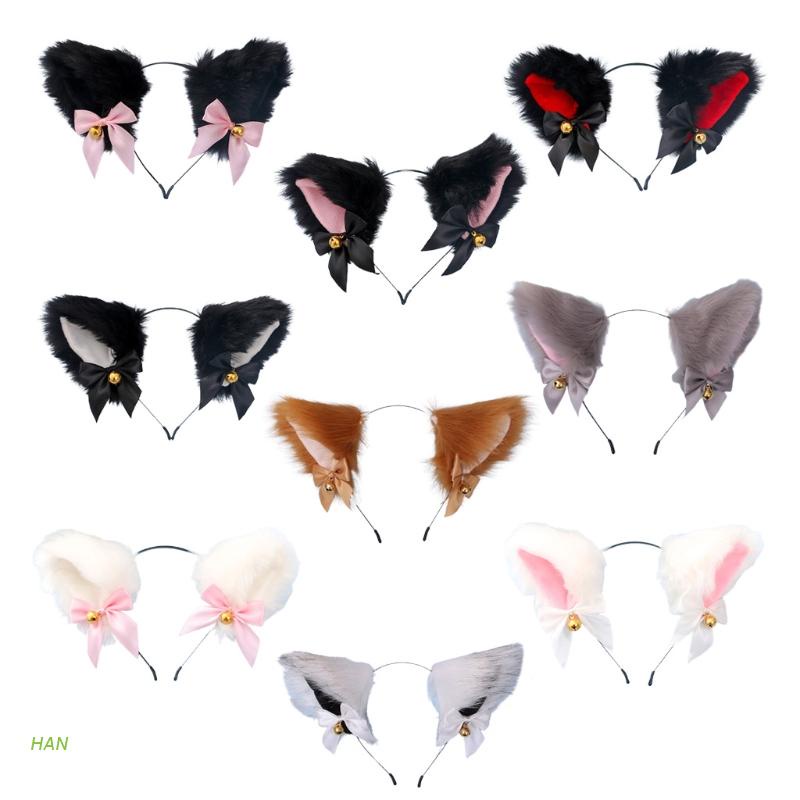 Cài tóc tai mèo chất liệu lông nhung gắn chuông đính nơ hóa trang thành nhân vật anime cho nữ