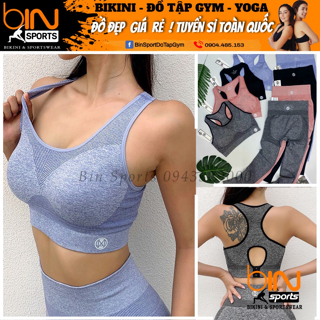 Bộ Đồ Tập Gym Nữ Dệt Kim Aó Bra Khóa Cài Cao Cấp Bin Sports BD083