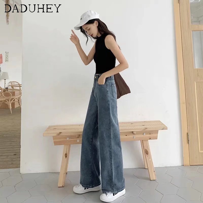 Quần jean daduhey ống rộng thẳng eo cao thời trang mùa hè 2022 dành cho nữ