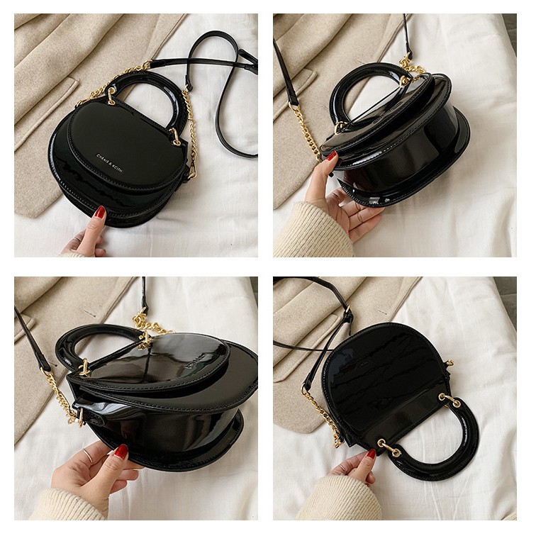 2020 new CK patent leather ladies handbag fashion trend messenger bag saddle bag