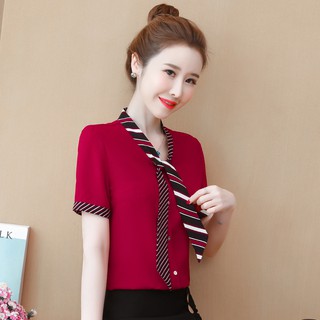 Áo Sơ Mi Tay Ngắn Hoạ Tiết Kẻ Sọc Phong Cách Vintage Cho Phái Nữ