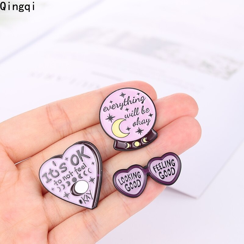 Huy hiệu cài áo MISS ZOE thiết kế trái tim/ cốc cà phê/ mặt trăng/ kính mắt hoạt hình màu tím sáng tạo đáng yêu