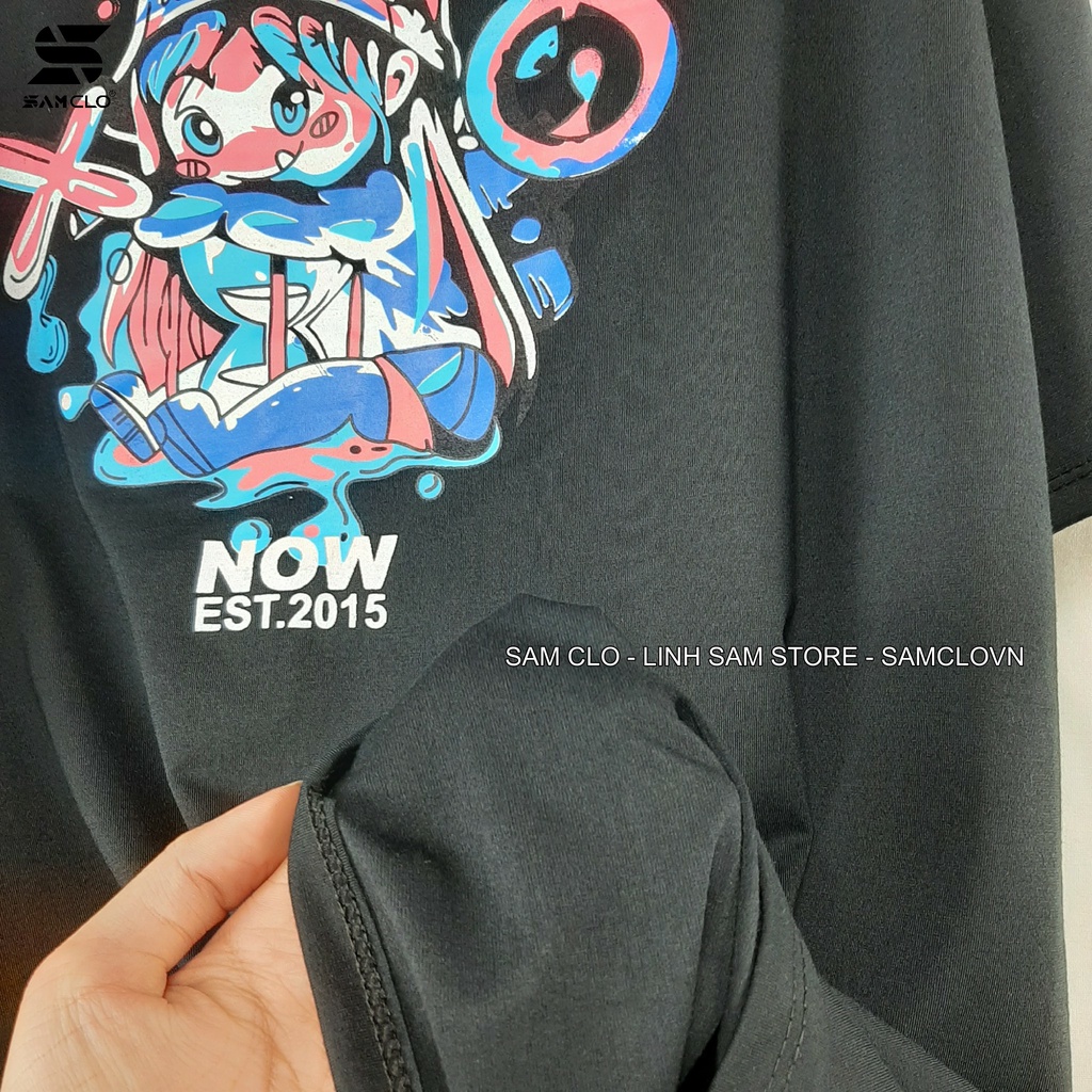 Áo thun tay lỡ nam nữ SAM CLO phông form rộng Unisex, mặc cặp, nhóm, lớp in hình cô gái chữ NOW CARO XO