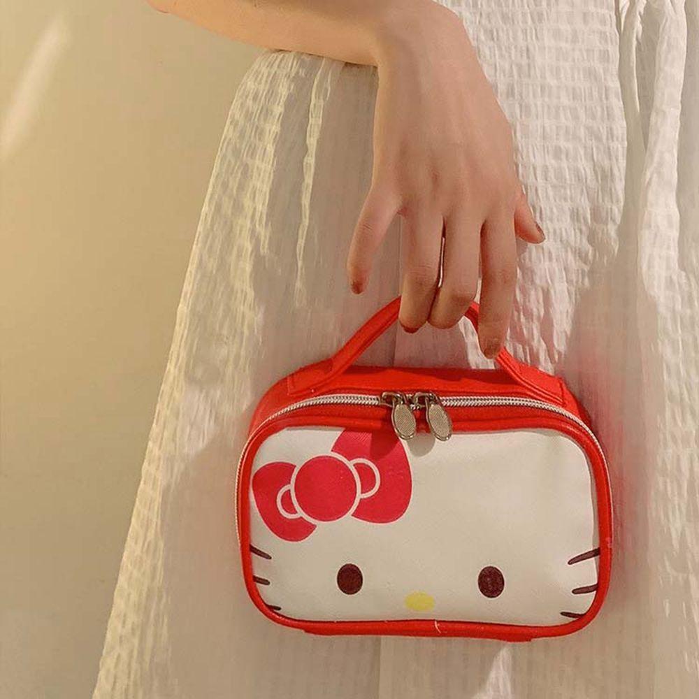 Túi Đựng Mỹ Phẩm Da PU Chống Nước Sức Chứa Lớn In Hình Hello Kitty