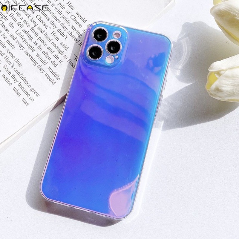 Compatible For iPhone 12 Mini 12 11 Pro Max XS Max XR X 7 8 6 6s Plus Phone Case Purple Gradient Rainbow Laser Blu-ray Glitter Bling Color Colorful Simple Transparent Clear Soft TPU Casing Case Cover