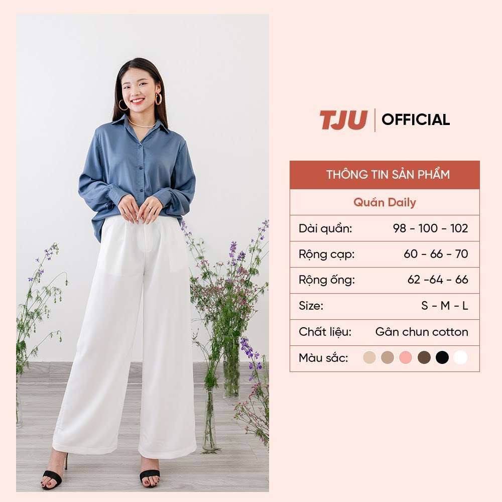 Quần tây nữ ống suông rộng thiết kế T-Ju, lưng cao, chất liệu gân chun cotton cao cấp, thanh lịch, công sở (quần daily)