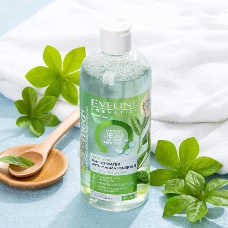 Nước Hoa Hồng Eveline Facemed+ Magma Chiết Xuất Trà Xanh Cấp Ẩm và Kháng Khuẩn Cho Da 400ML
