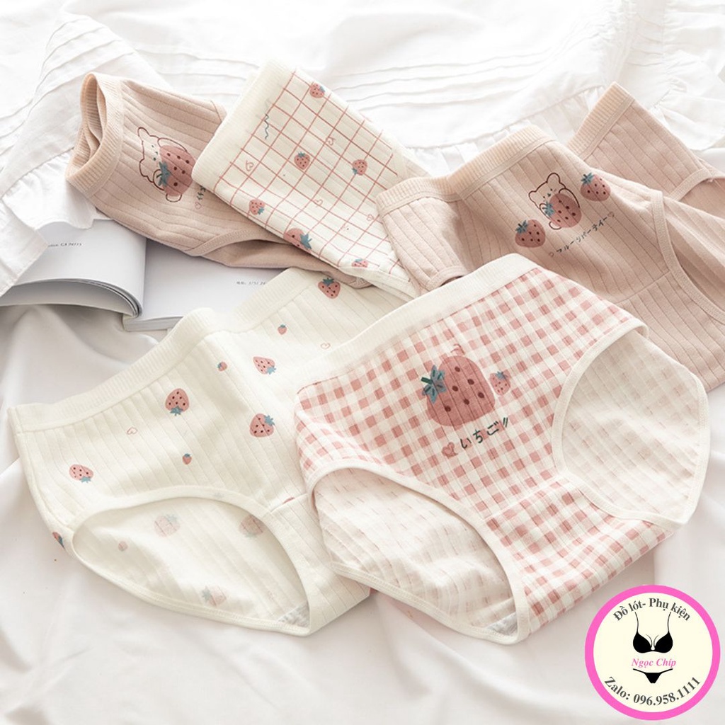 Quần lót nữ cotton co dãn 4 chiều hoạ tiết dâu tây dễ thương giá rẻ NĐ08