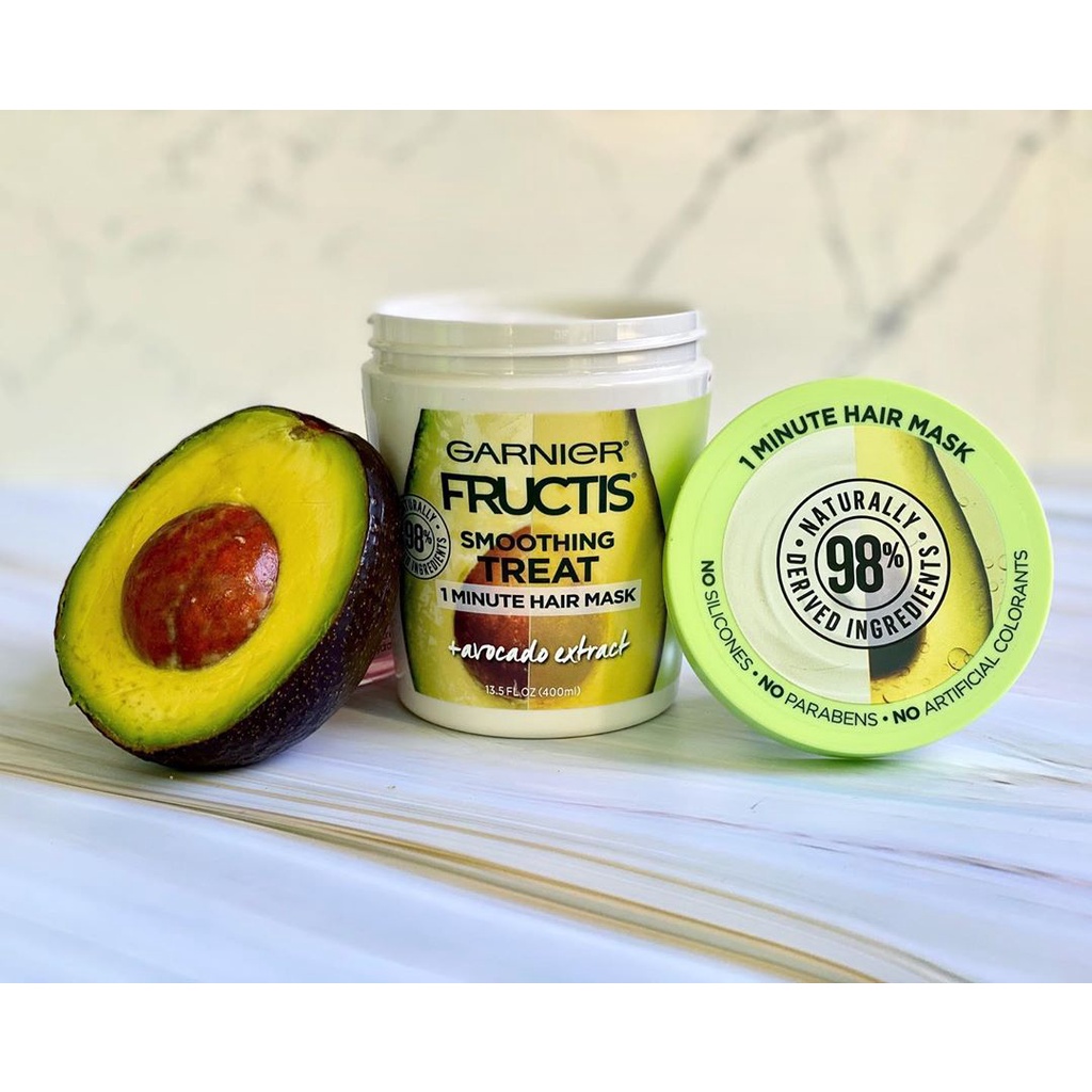 Kem ủ, xả và dưỡng tóc đa công dụng Mặt nạ tóc 1 phút Garnier Fructis one minute Hair Mask 400ml Bơ Đu đủ Dưa hấu của Mỹ
