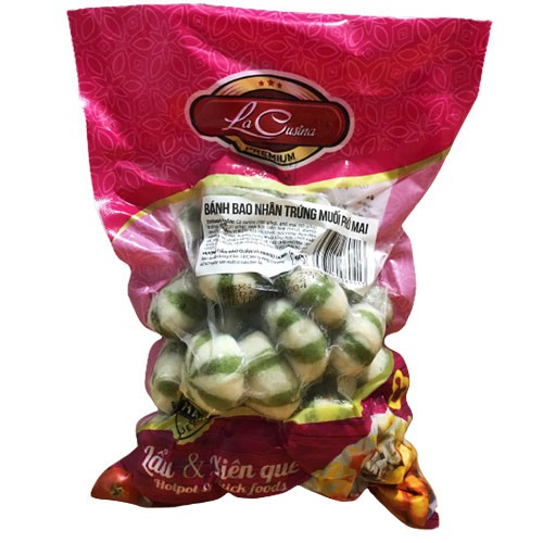 Viên thả lẩu, bánh bao trứng muối phô mai lacusina sọc màu xanh  gói 500 gram