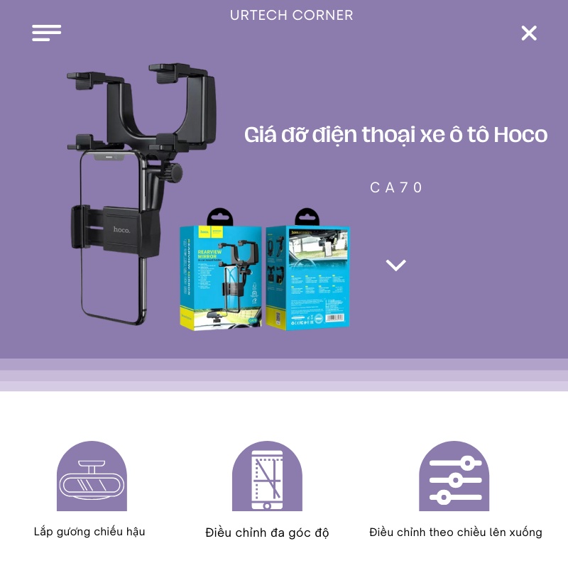 Giá đỡ điện thoại gắn gương chiếu hậu ô tô Hoco CA70 | BigBuy360 - bigbuy360.vn