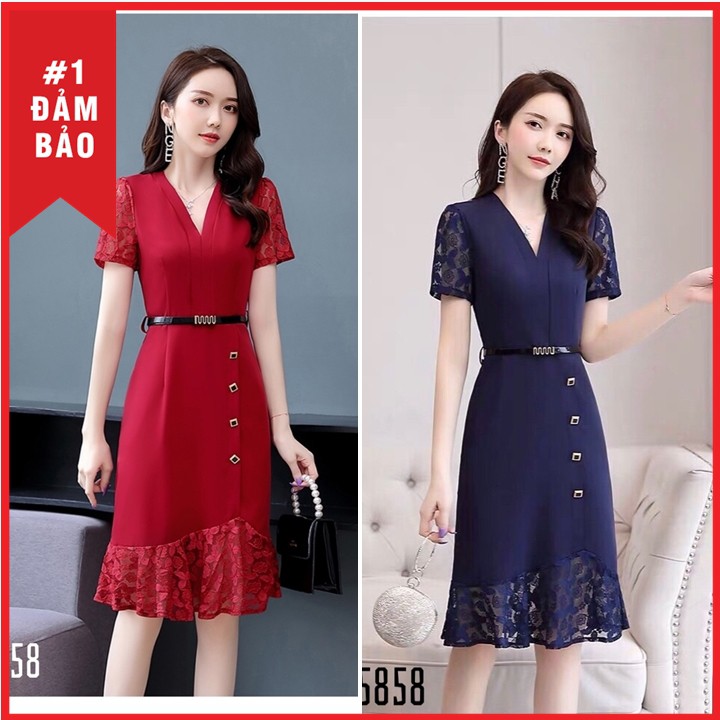 Đầm công sở phối ren kèm nịt sang chảnh đủ size 30 đến 72kg - 75858