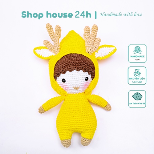 Thú bông móc len cao cấp cho bé - Gấu bông cute Bé hươu vàng quà tặng đồ chơi handmade nhồi bông