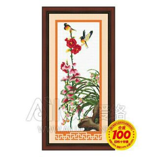 Tranh thêu LAN + TỨ QUÝ HOA  (1078)CHƯA THÊU.
