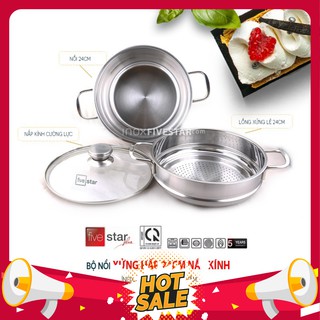 Bộ Nồi Xửng Hấp Inox Fivestar 24cm (Nắp Kính)