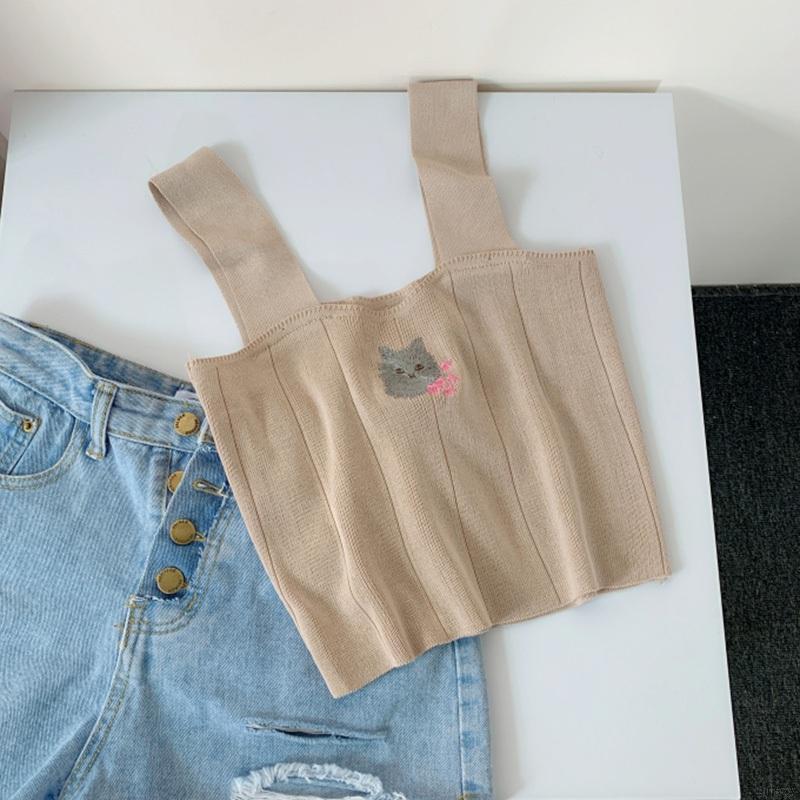 Áo dệt kim thêu hình mèo thời trang Hàn Quốc đáng yêu cho nữ