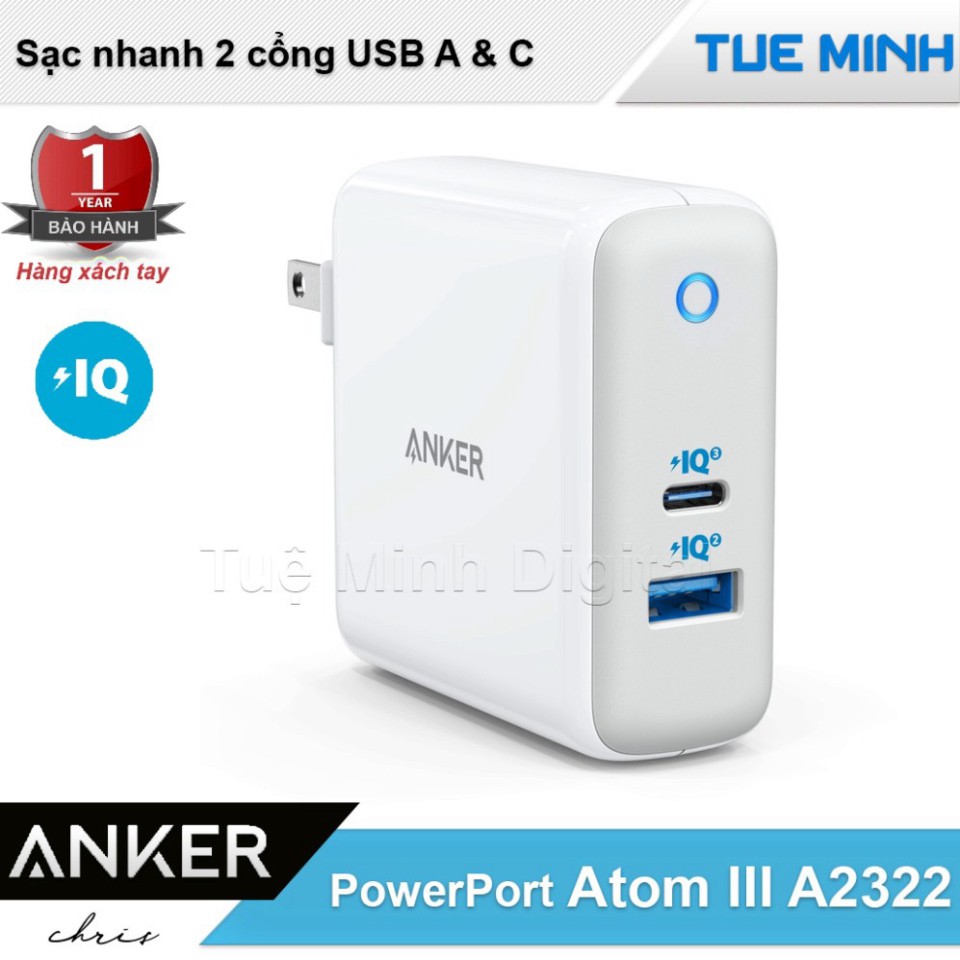 GIÁ BẤT DIỆT Sạc Anker PowerPort Atom III A2322 - 2 cổng, hỗ trợ công nghệ PD, QC, PowerIQ 3.0 GIÁ BẤT DIỆT