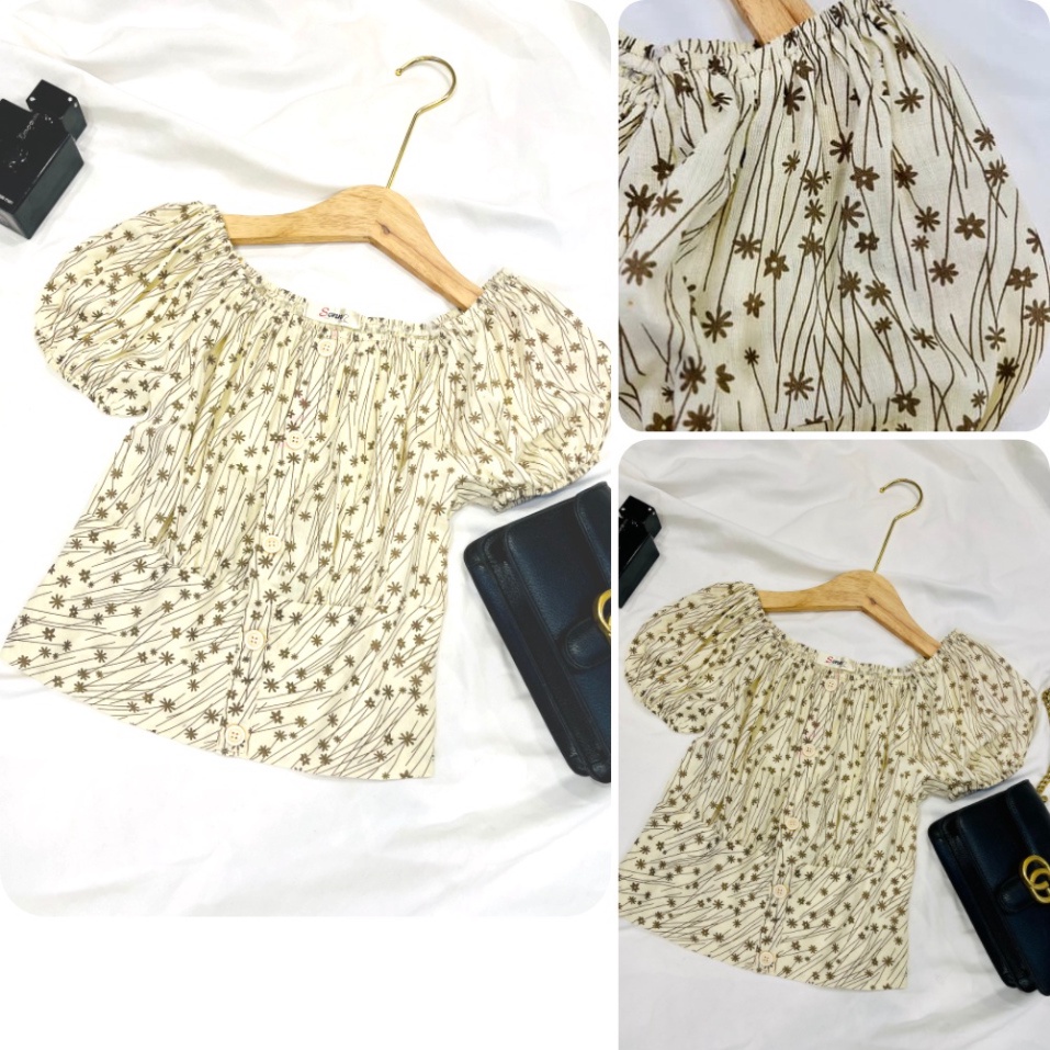 SPK- Áo kiểu nữ, áo nữ hoa nhí màu nude size S SKUA-68