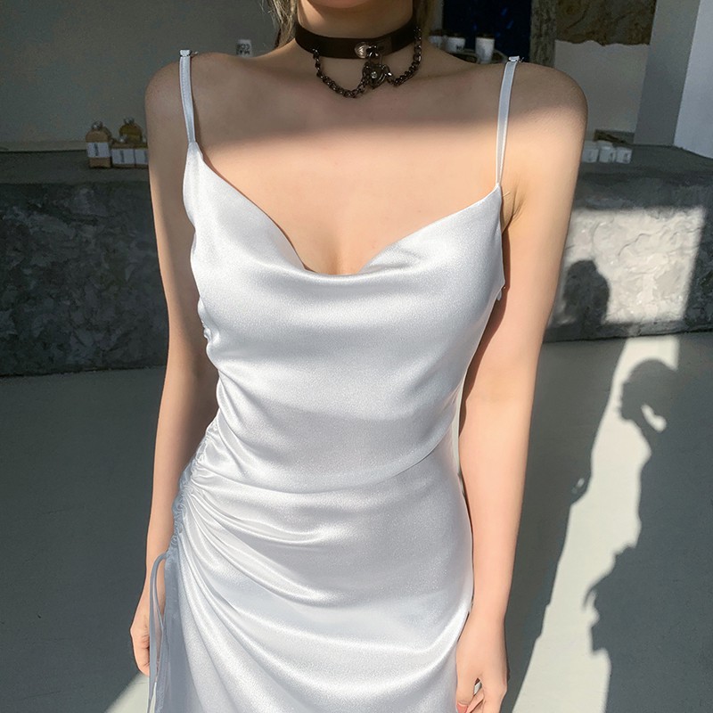 Đầm Dây Bằng Satin Thiết Kế Xẻ Tà Gợi Cảm Cho Nữ