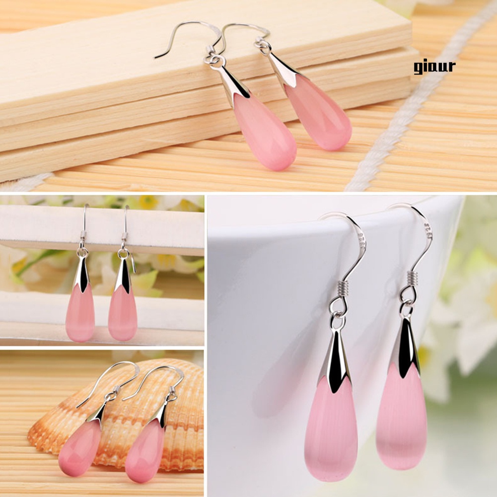 Khuyên Tai Móc Hình Giọt Nước Đính Đá Opal Thời Trang Cho Nữ