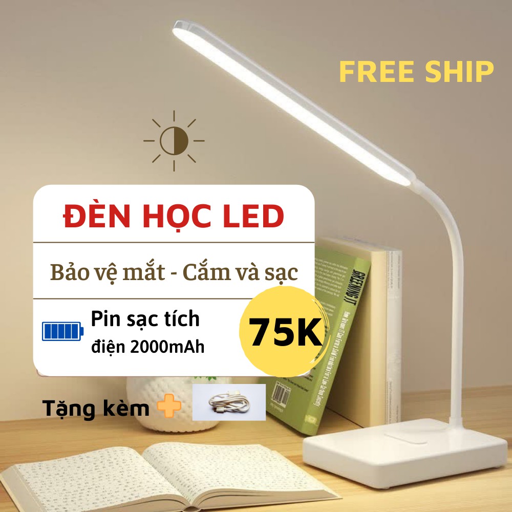 Đèn Bàn, Đèn Học Tích Điện Có điều Chỉnh Sáng Tối TIME HOME.