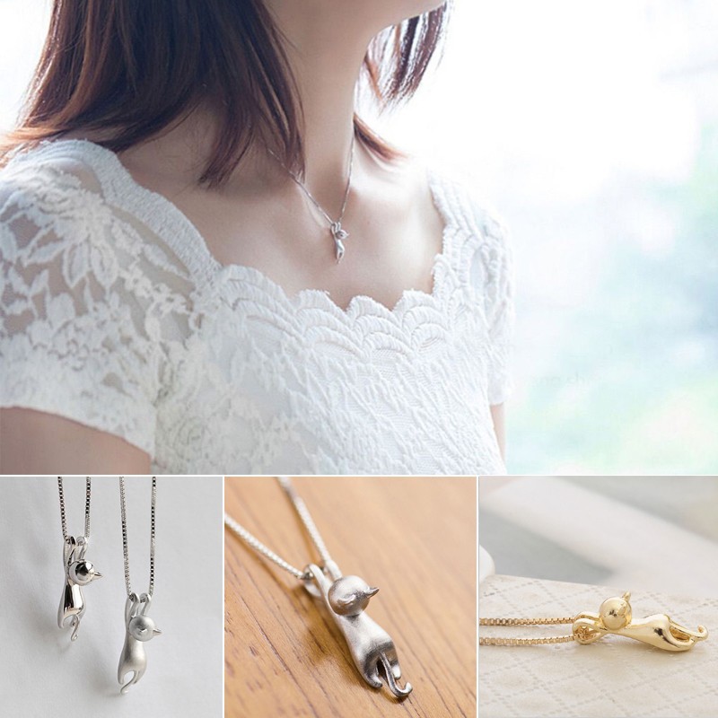 Vòng cổ Mặt Hình Mèo Màu Vàng / Bạc Thời Trang Cho Nữ
