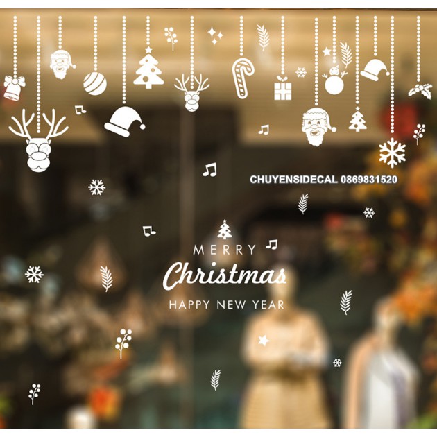 Decal dán tường Noel - Rèm phụ kiện trang trí lễ nền trắng