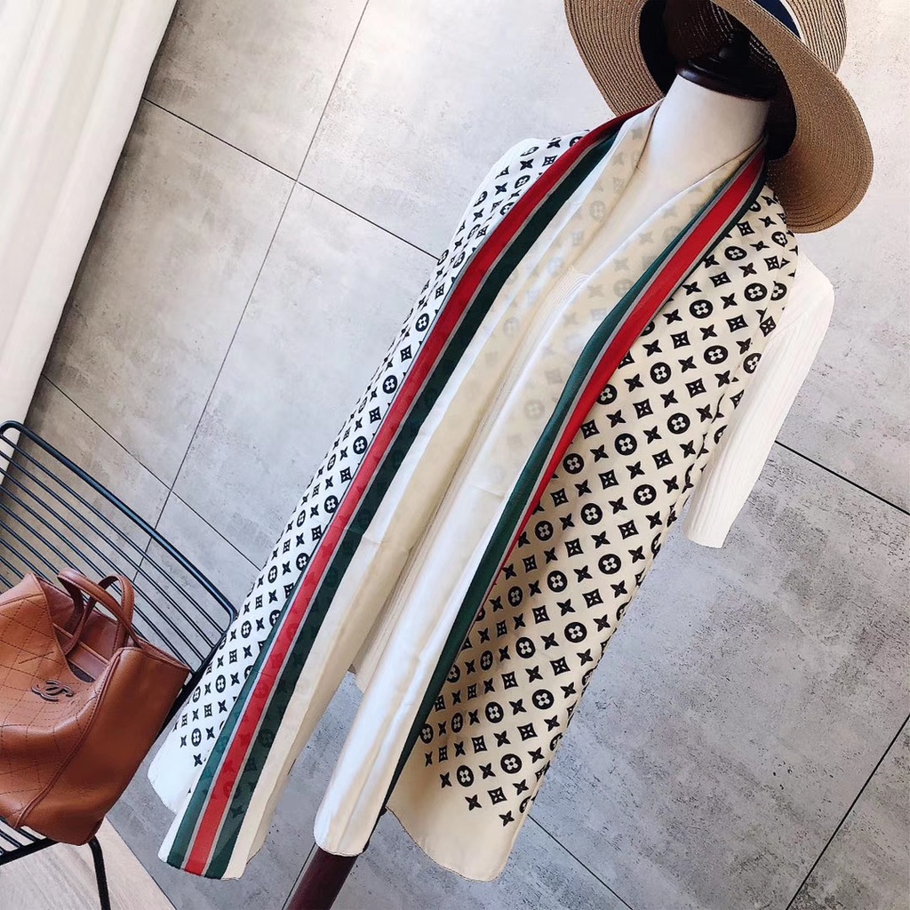 Khăn Choàng Lụa Dài In Họa Tiết Hoa Thời Trang Đi Biển Mùa Hè Mới Cho Nữ