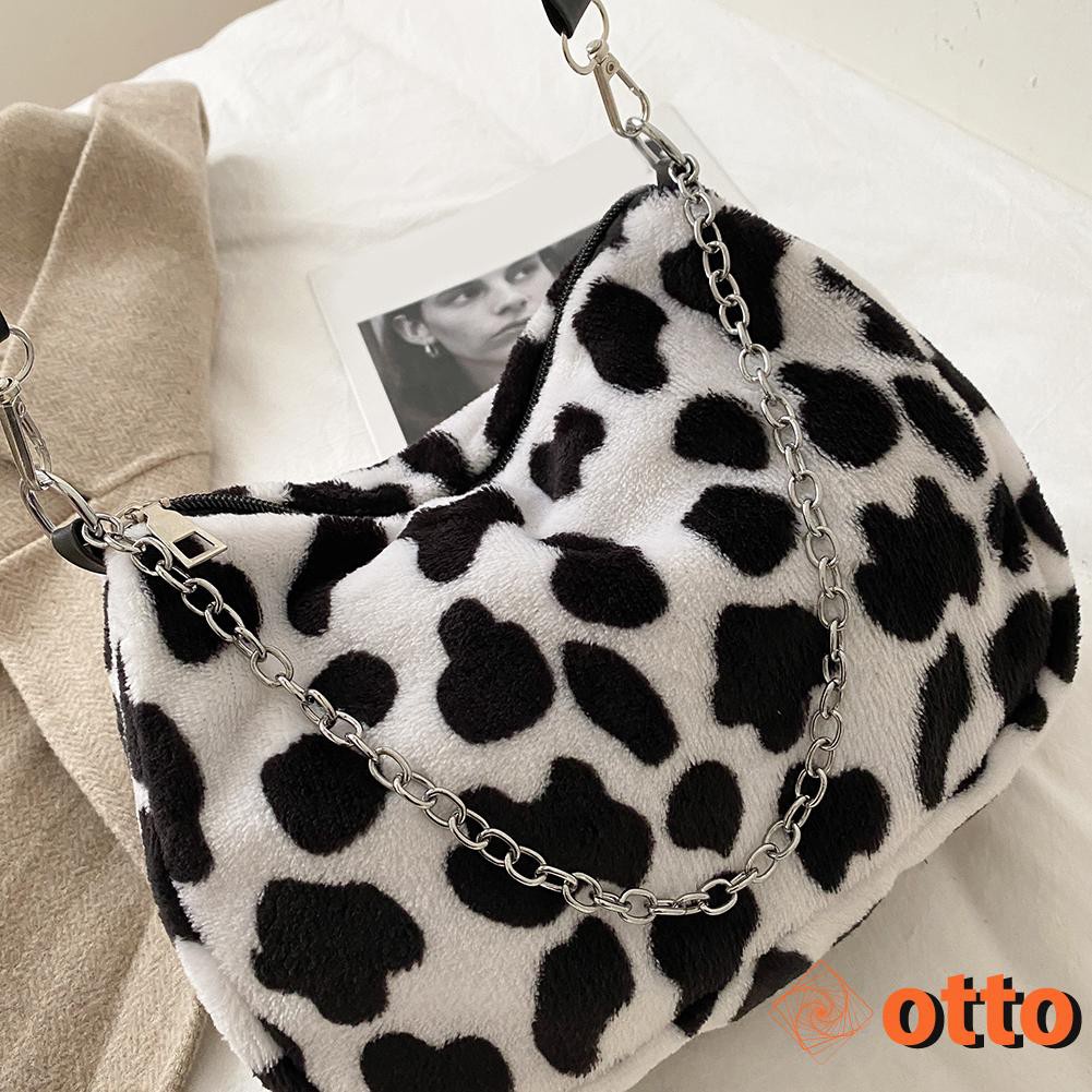 Portable Street Shoulder Chain Purse Women Cow Leopard Top-handle Bag Zipper Small Underarm Handbags