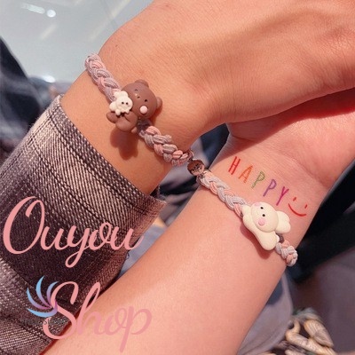 Set 2 Vòng Tay Nam Châm Hình Gấu/Thỏ Dễ Thương Cho Cặp Đôi