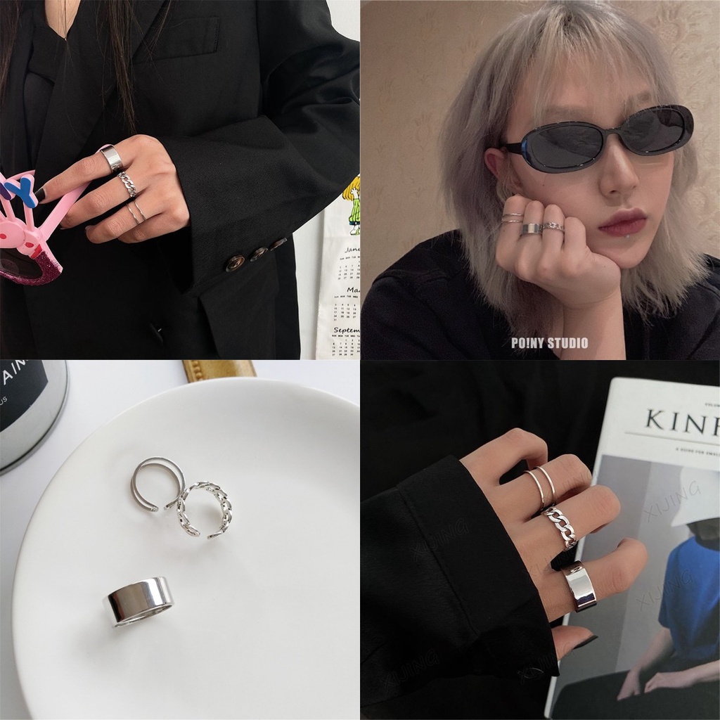 Set 3 nhẫn đeo tay phong cách hip hop thời trang cho cặp đôi