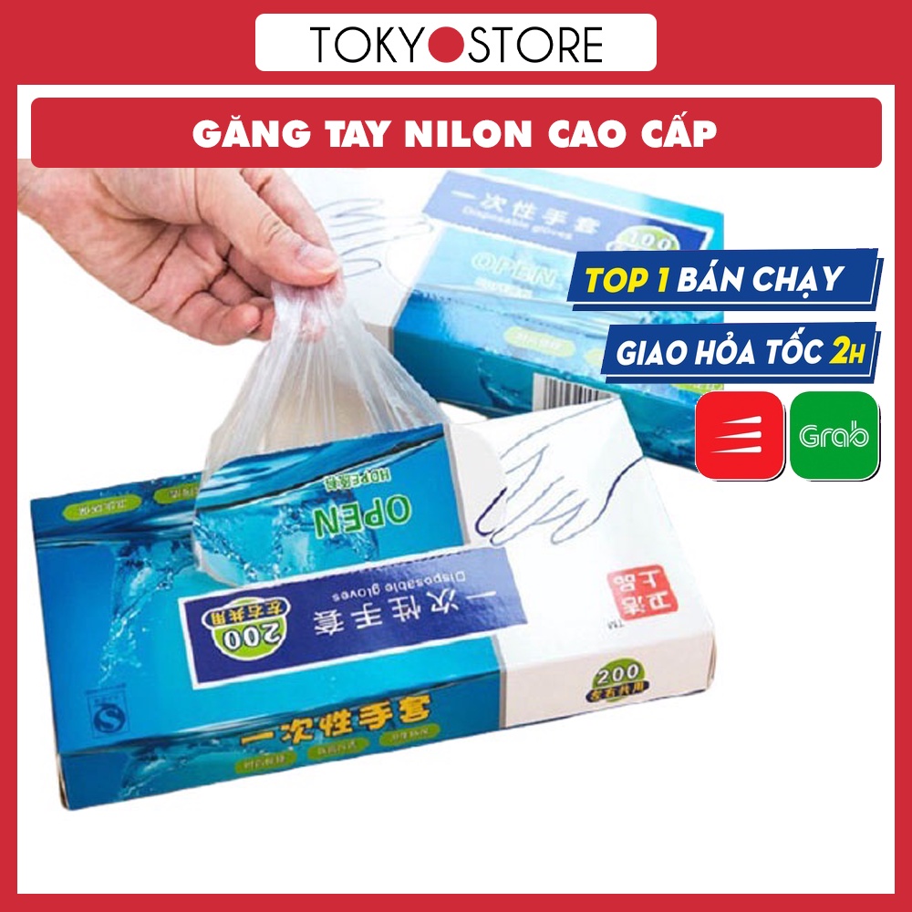 Găng Tay Nilon dùng 1 lần siêu dai, siêu tiện dụng - Hộp 100 đôi