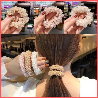 Dây Cột Tóc Ngọc Trai Phong Cách Hàn Quốc Đính Ngọc Trai Nhân Tạo Sáng Bóng, Đính chắc Chắn, Dây Thun Co Giãn Siêu Bền