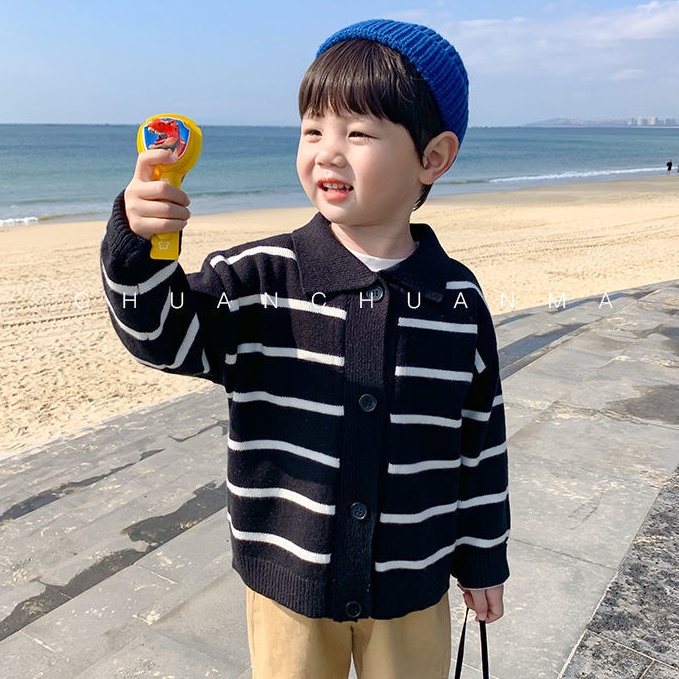 Áo Khoác Cardigan Dệt Kim Mỏng Kẻ Sọc Thời Trang Hàn Quốc Mới Cho Bé Trai