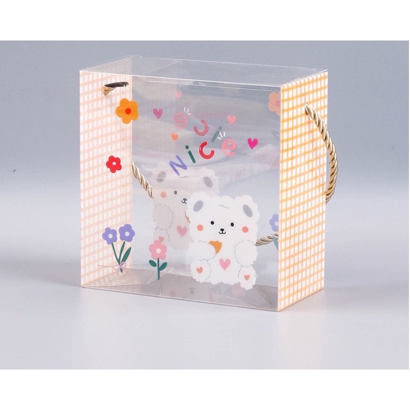 set 2 hộp nhựa đựng quà bánh gấu/ hoa size 14 x 14 x 7 cm