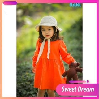 Hak_Váy bé gái dài tay Haki vải Linen cao cấp Cam HK493 [HÀNG ĐẸP CHUẨN]