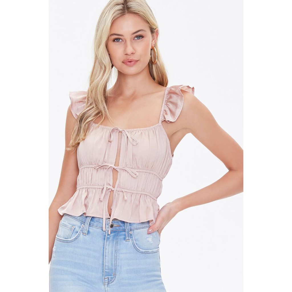 Áo croptop hai dây bèo cột nơ trước ngực F21