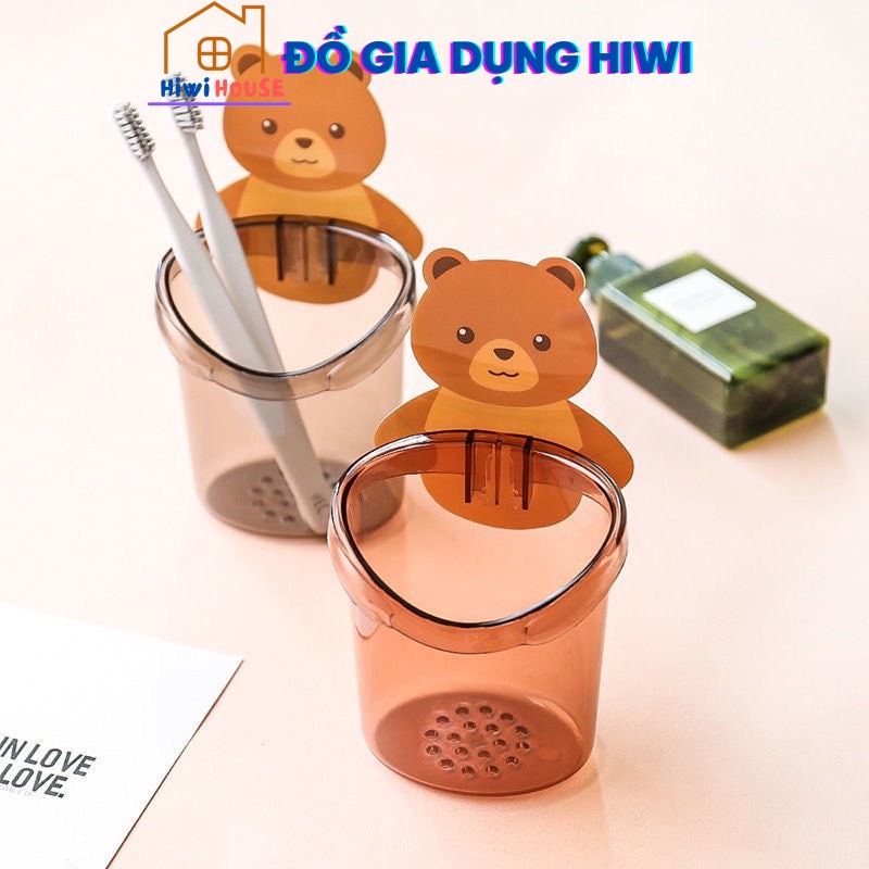 Cốc gấu dán tường để bàn chải đánh răng hình gấu có lỗ thoát nước tiện lợi