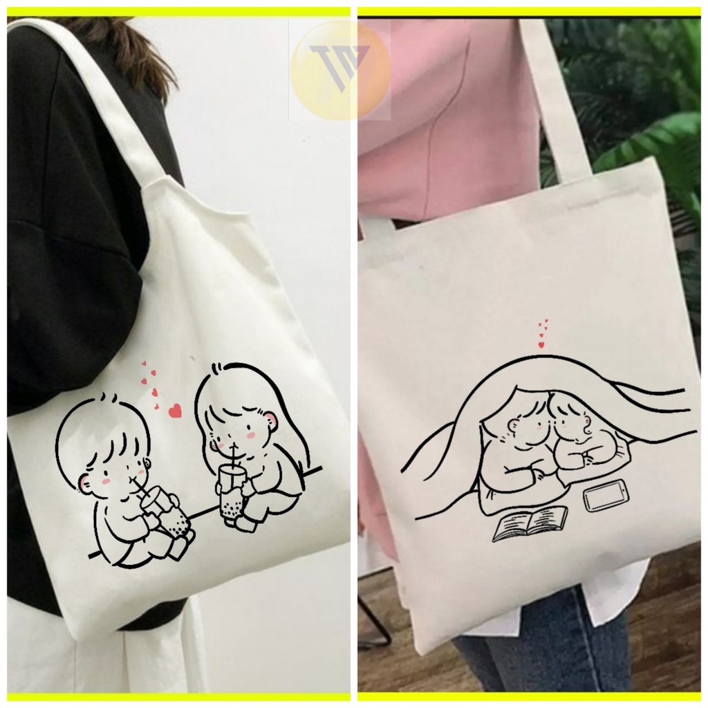 Túi tote đeo vai cute vải canvas giá rẻ đẹp đi học đi chơi TN79